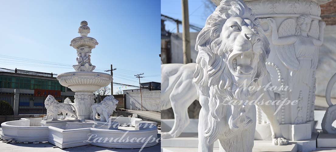 White marble lion water fountain