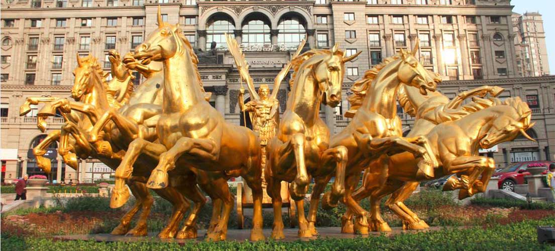 bronze horse and angel sculpture