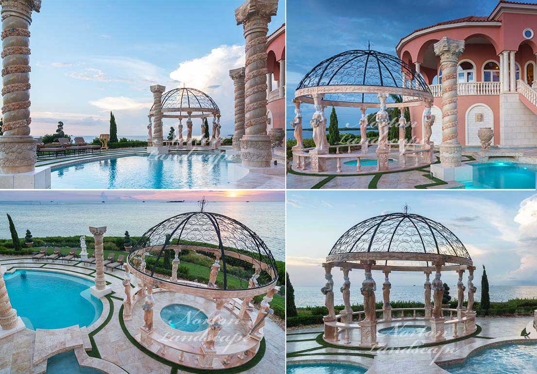 marble gazebo with woman statue