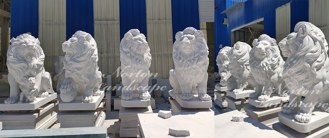 Large white stone marble lion statue