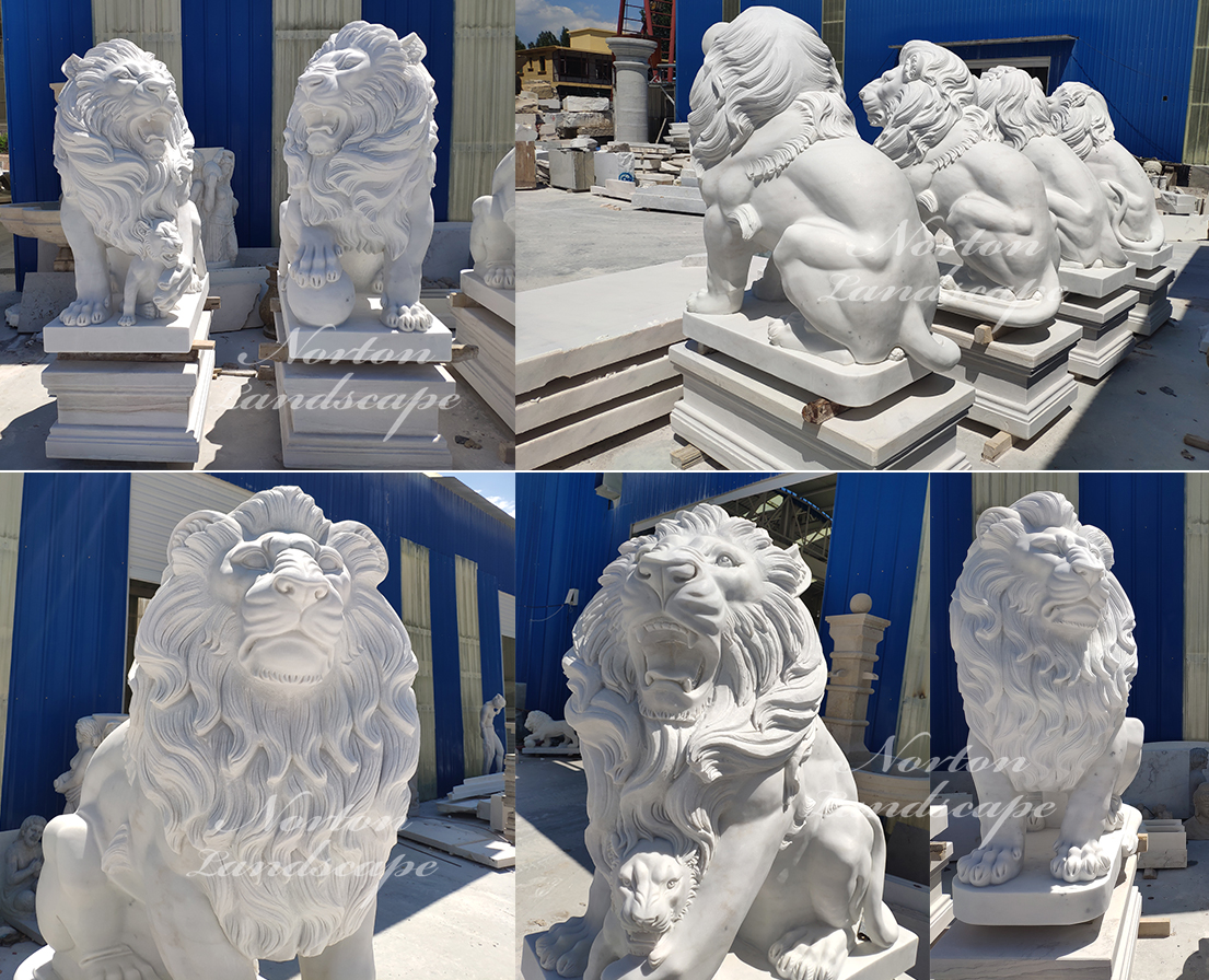 Large white stone marble lion statue