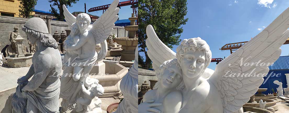 Marble angel couple love sculpture