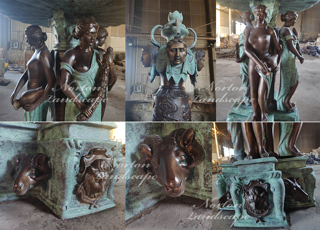 Bronze woman statues fountain