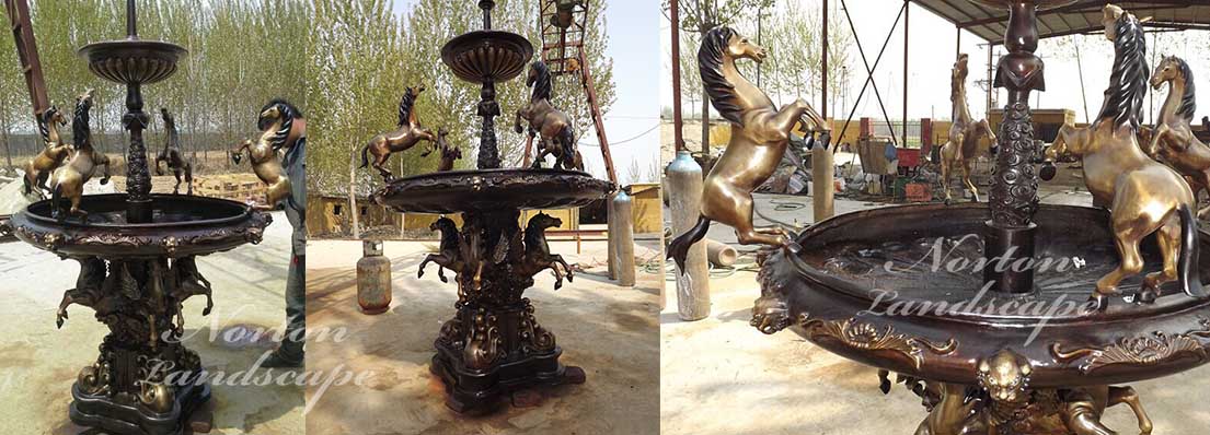 Bronze fountain with horse statues