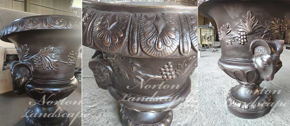 brass flowerpot with sheep head