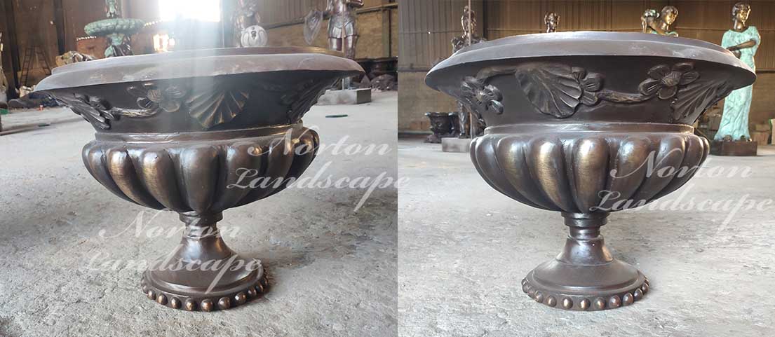 Hand-carved bronze flowerpot