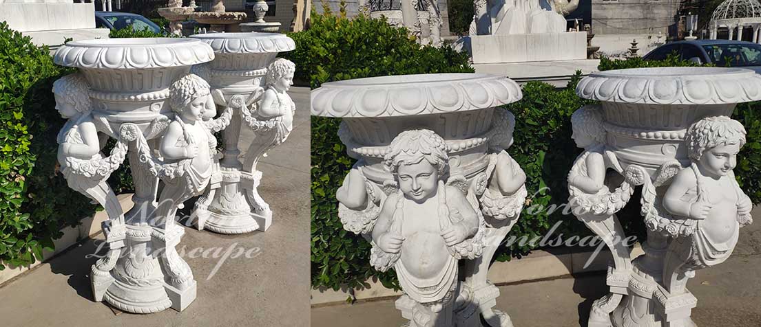 marble flowerpot with children statues