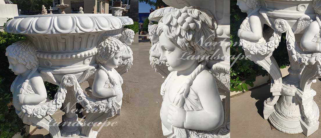 marble flowerpot with children statues