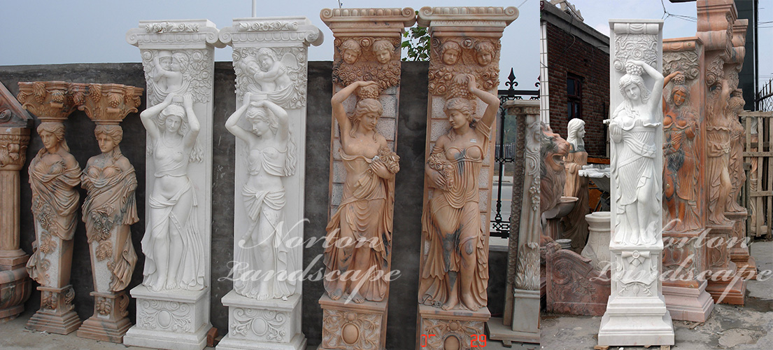 marble pillar with woman statues