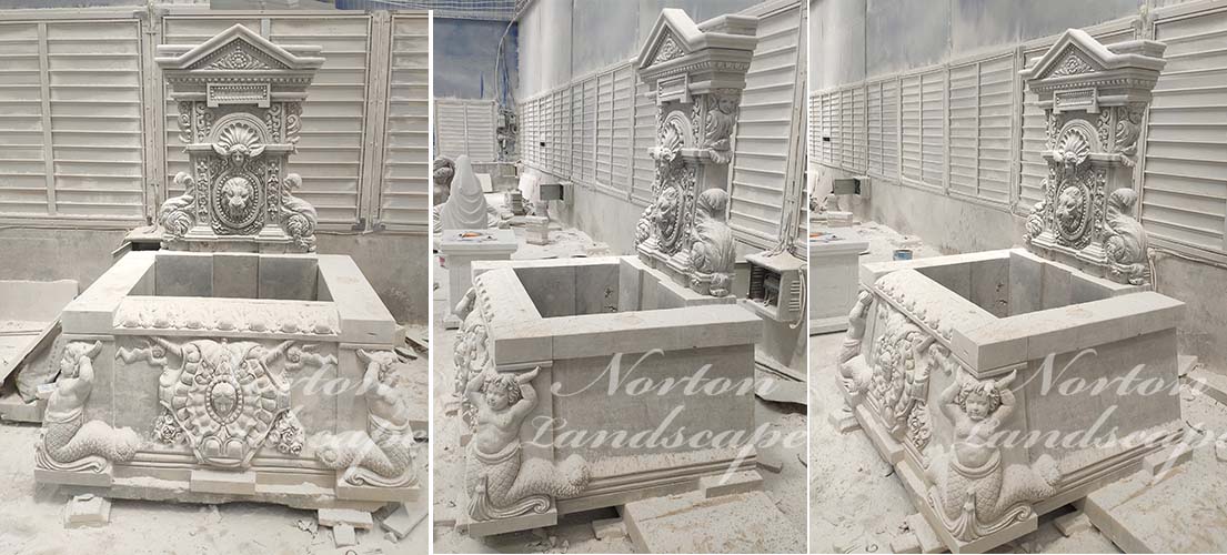 Luxury marble fountain with carved statues