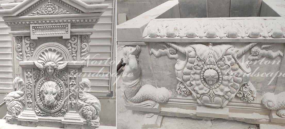 Luxury marble fountain with carved statues