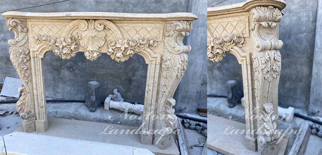 antique limestone fireplace