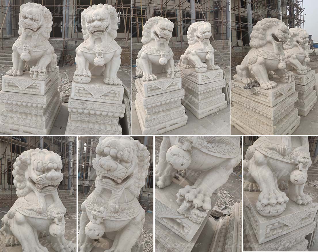 Large marble foo dog statues