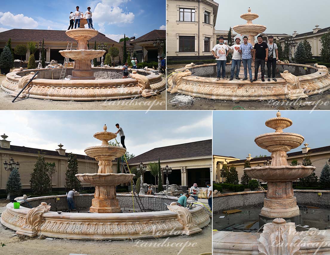 Large sunset red marble fountain