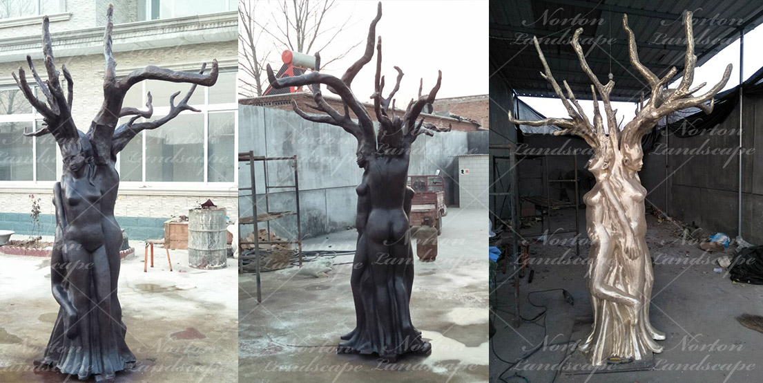 Bronze tree woman statue