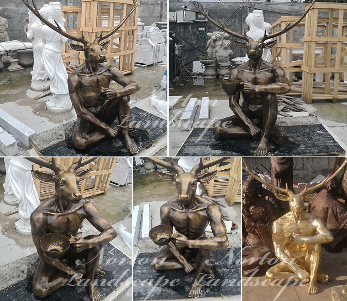 Bronze art deer head figure statue