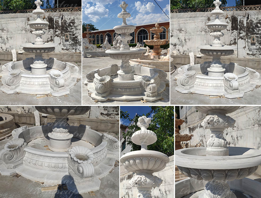 European style white marble water fountain