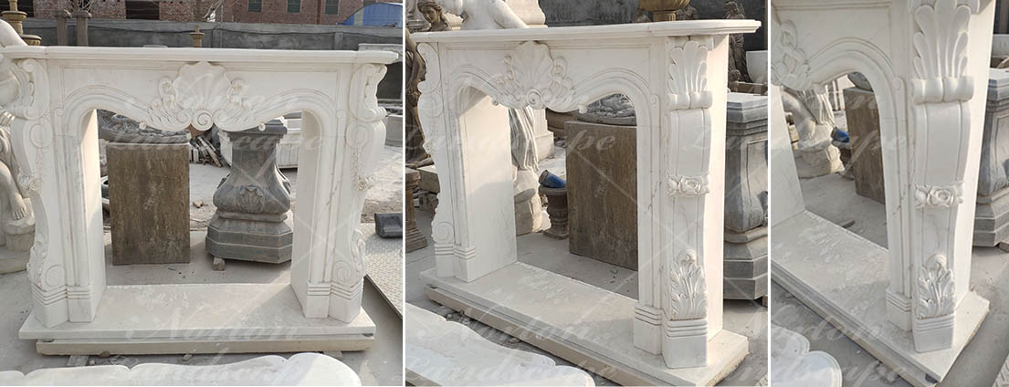 Hand carbed stone fireplace mantel