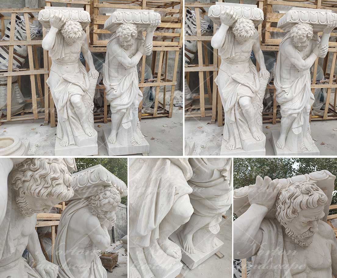 Marble roman figure statues pillar