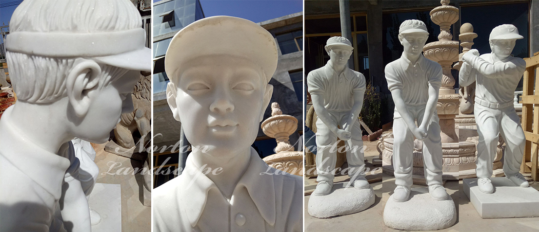 Marble statue of boy playing baseball
