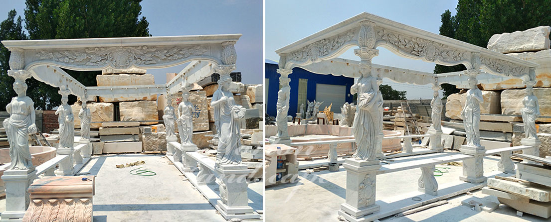 Natural Stone Gazebo With Woman Statues Column