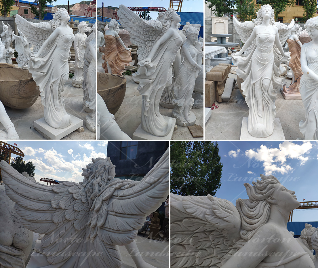 White marble angel statues with wings