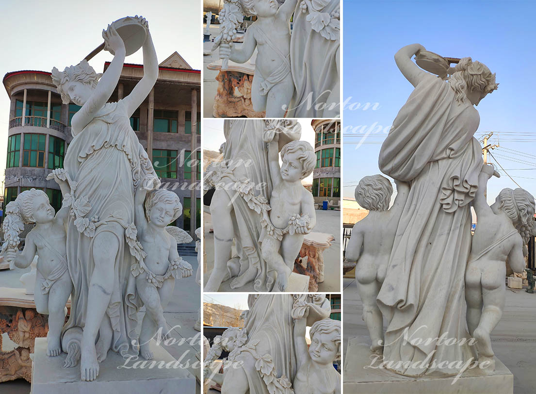 Marble woman and children statues
