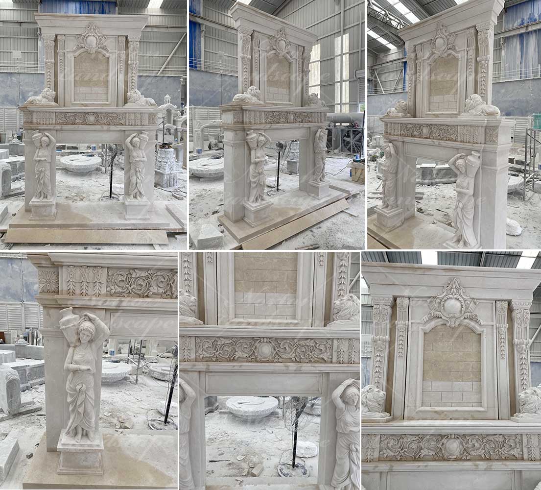 Antique luxury stone double fireplace