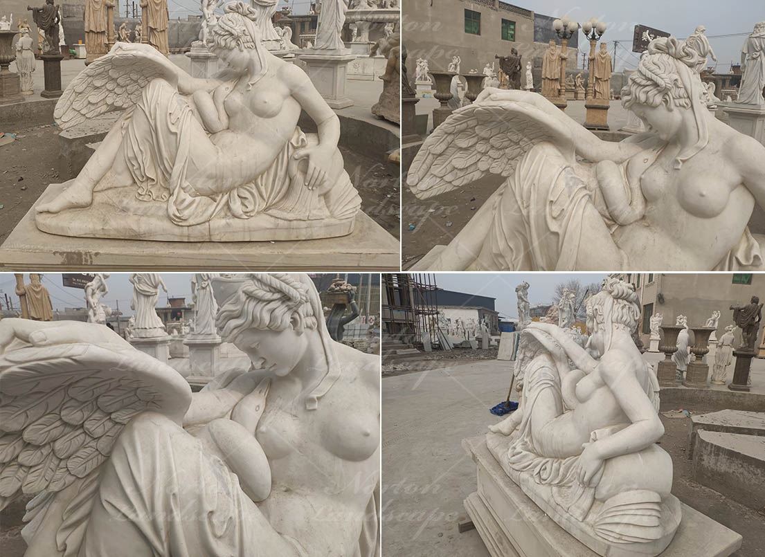 Marble roman woman and swan statues