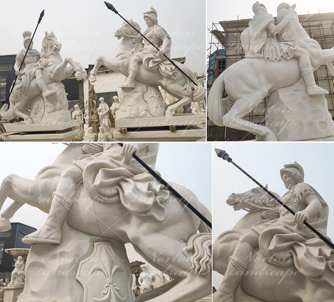 Marble sculpture of Roman soldier on horseback