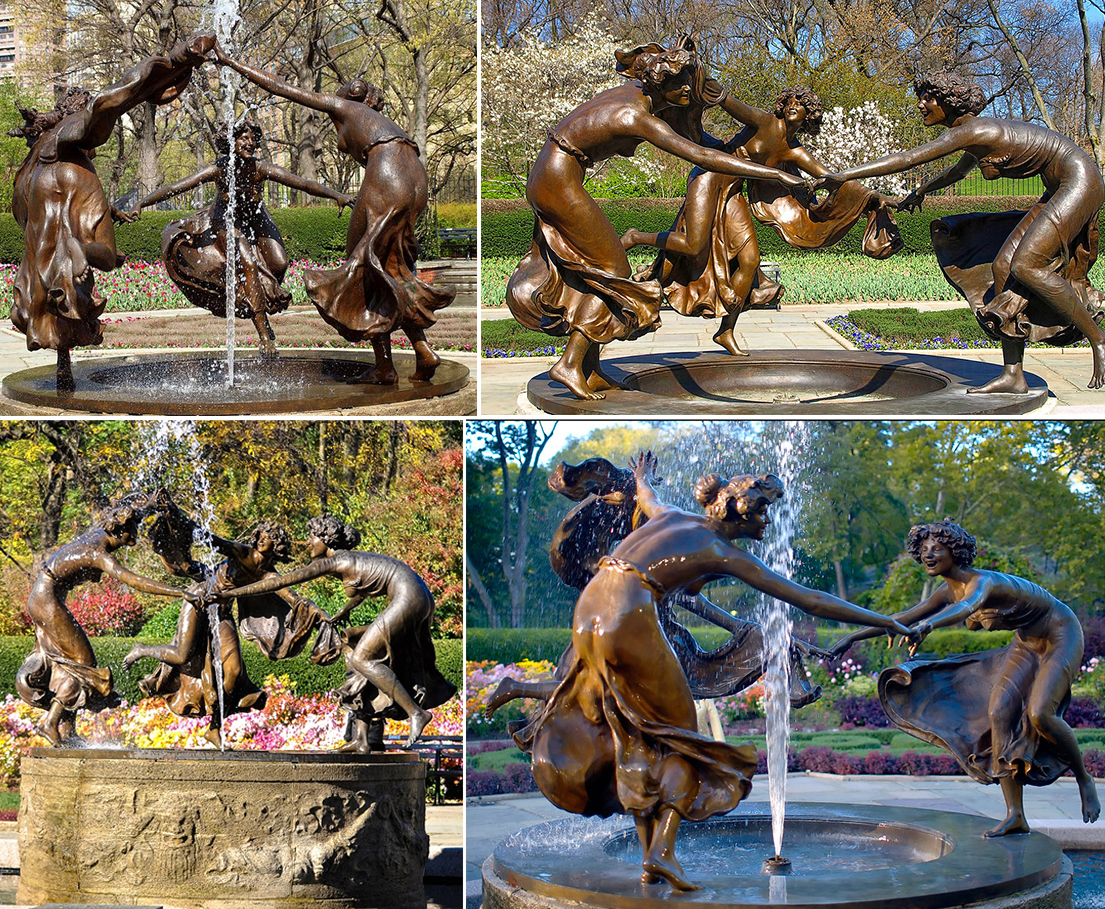 Bronze women playing statue fountain