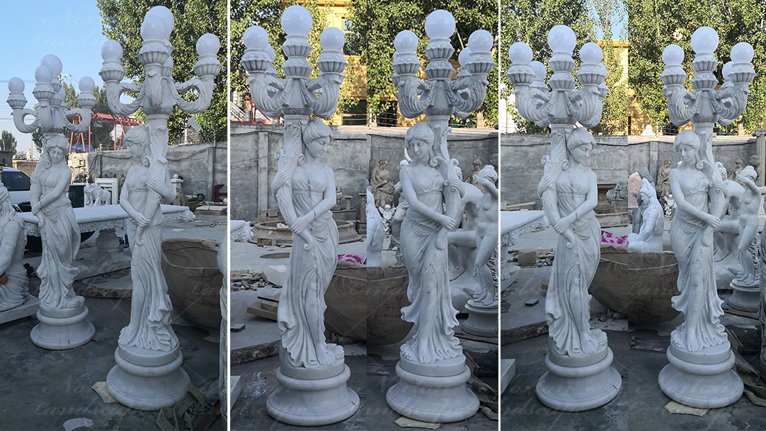 Large white marble woman statue lamp
