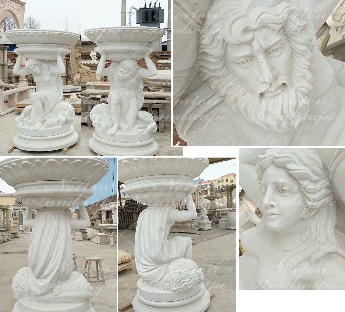 Large white marble figure statues flower pots