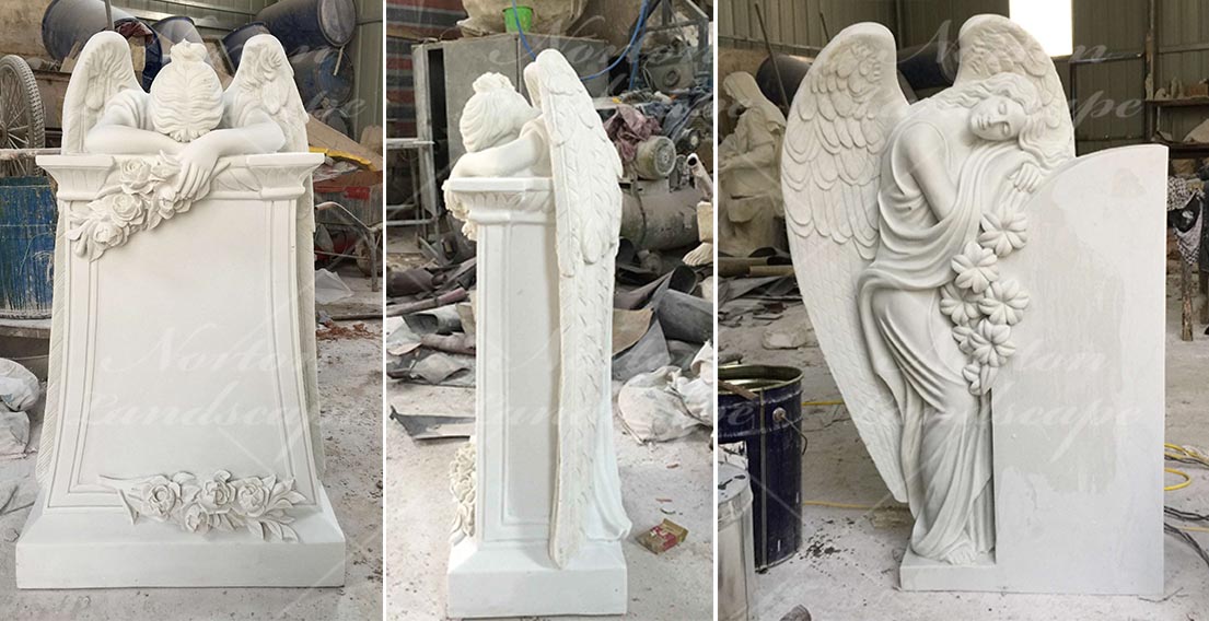 Marble weeping angel statue tombstone