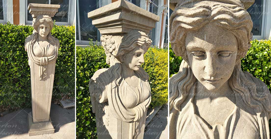Antique woman statue pillar