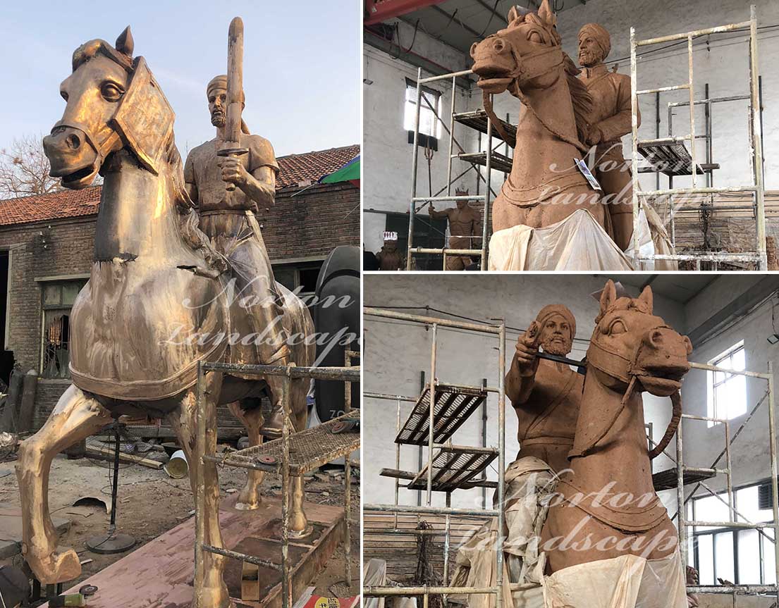 Bronze man riding horse statue