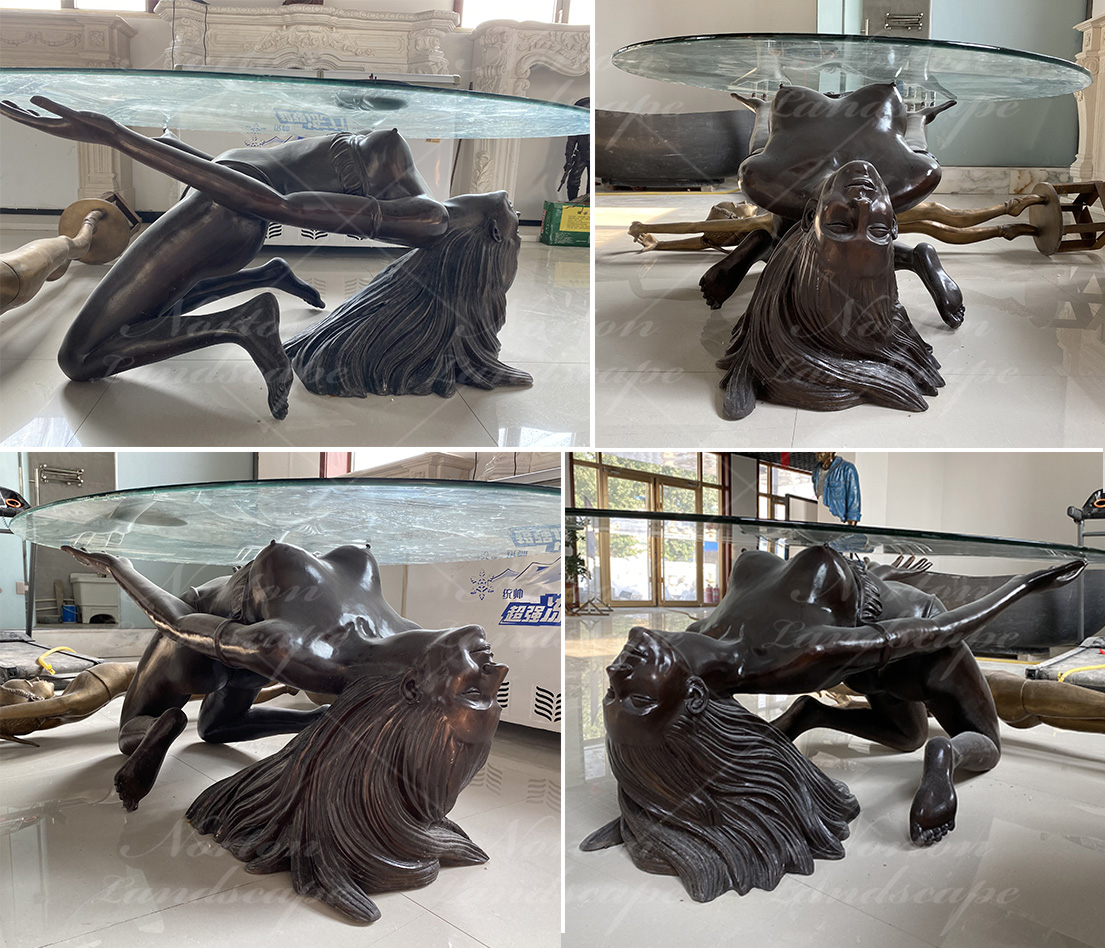 Bronze woman coffee table sculpture