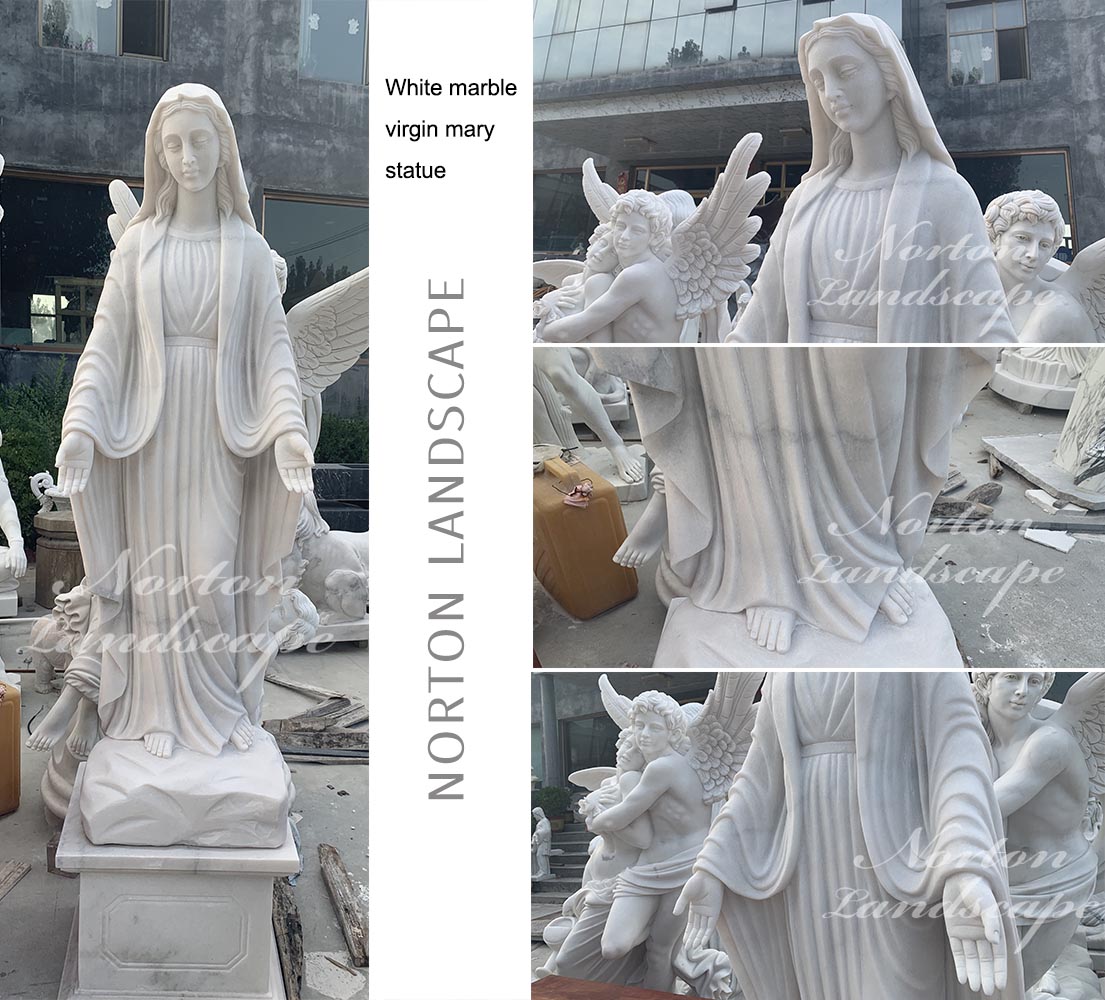 Large white marble virgin mary statues