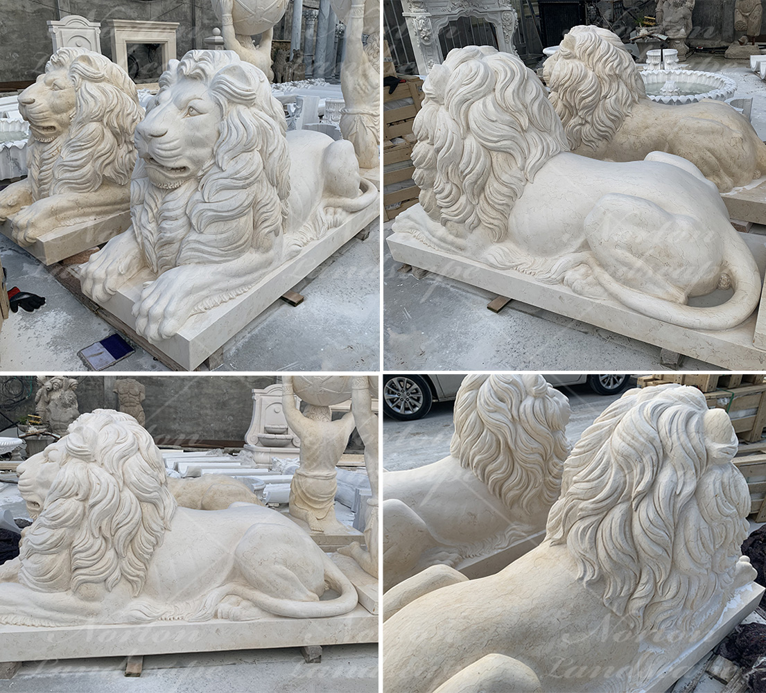 Marble lying lion statues