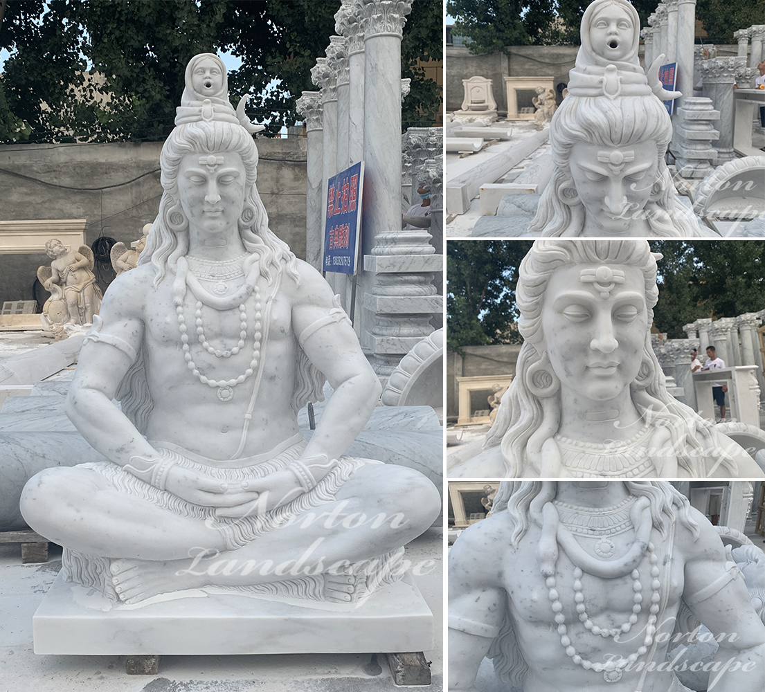White marble sitting shiva statues fountain