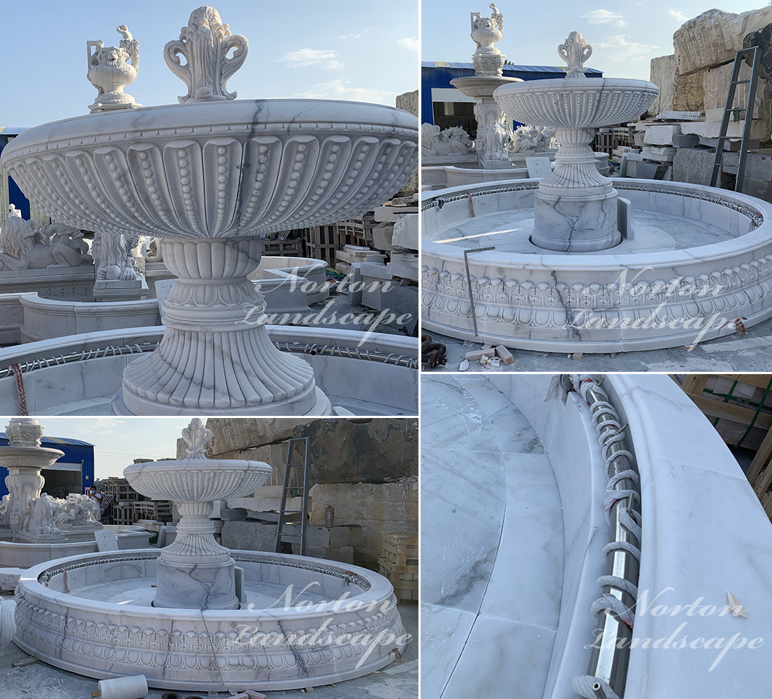 Large white stone marble water fountain