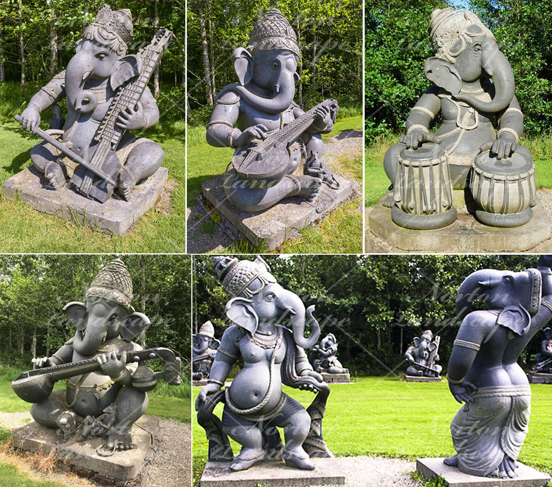 Garden stone ganesha with Musical instrument