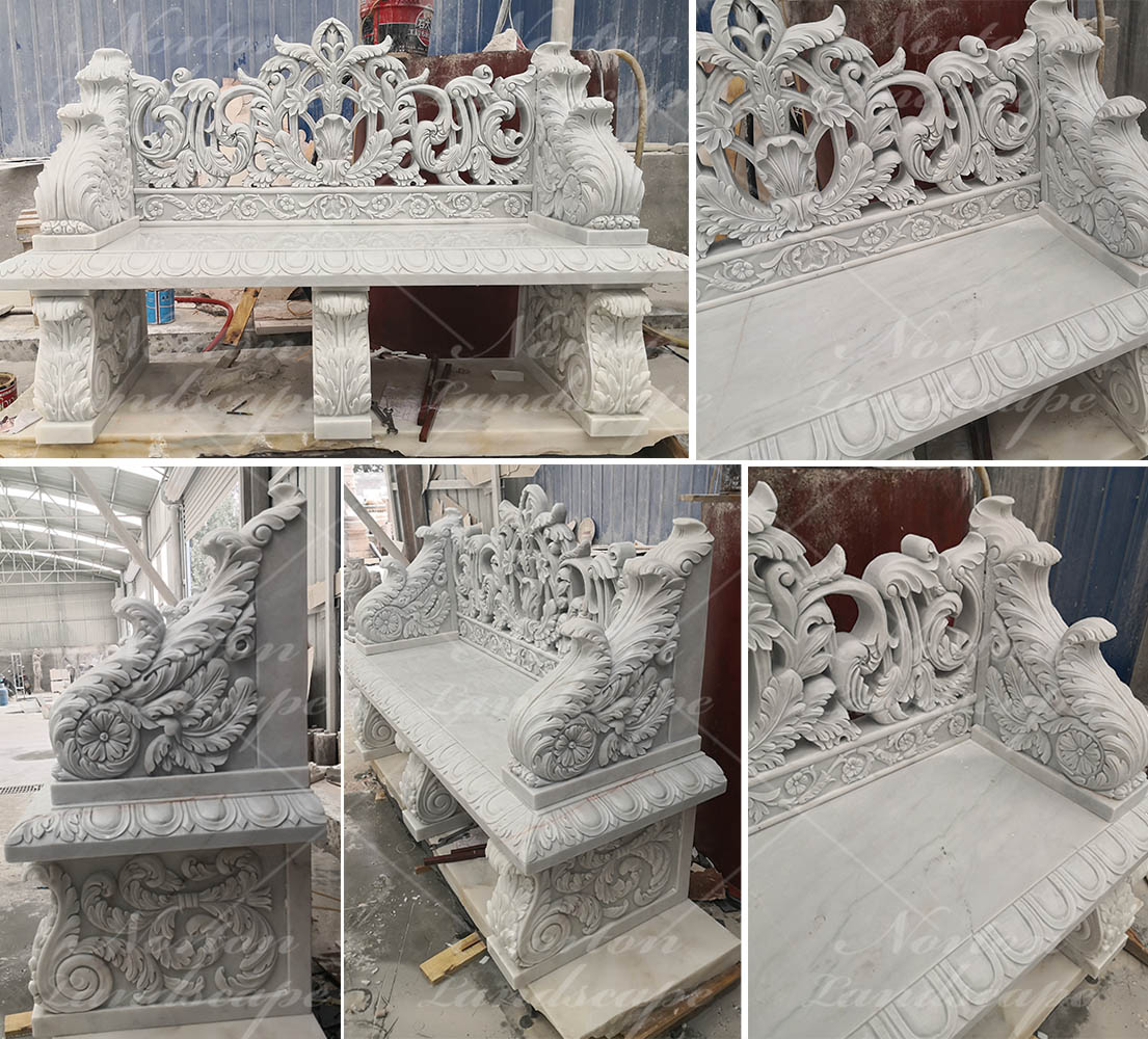 Luxury carved white marble bench