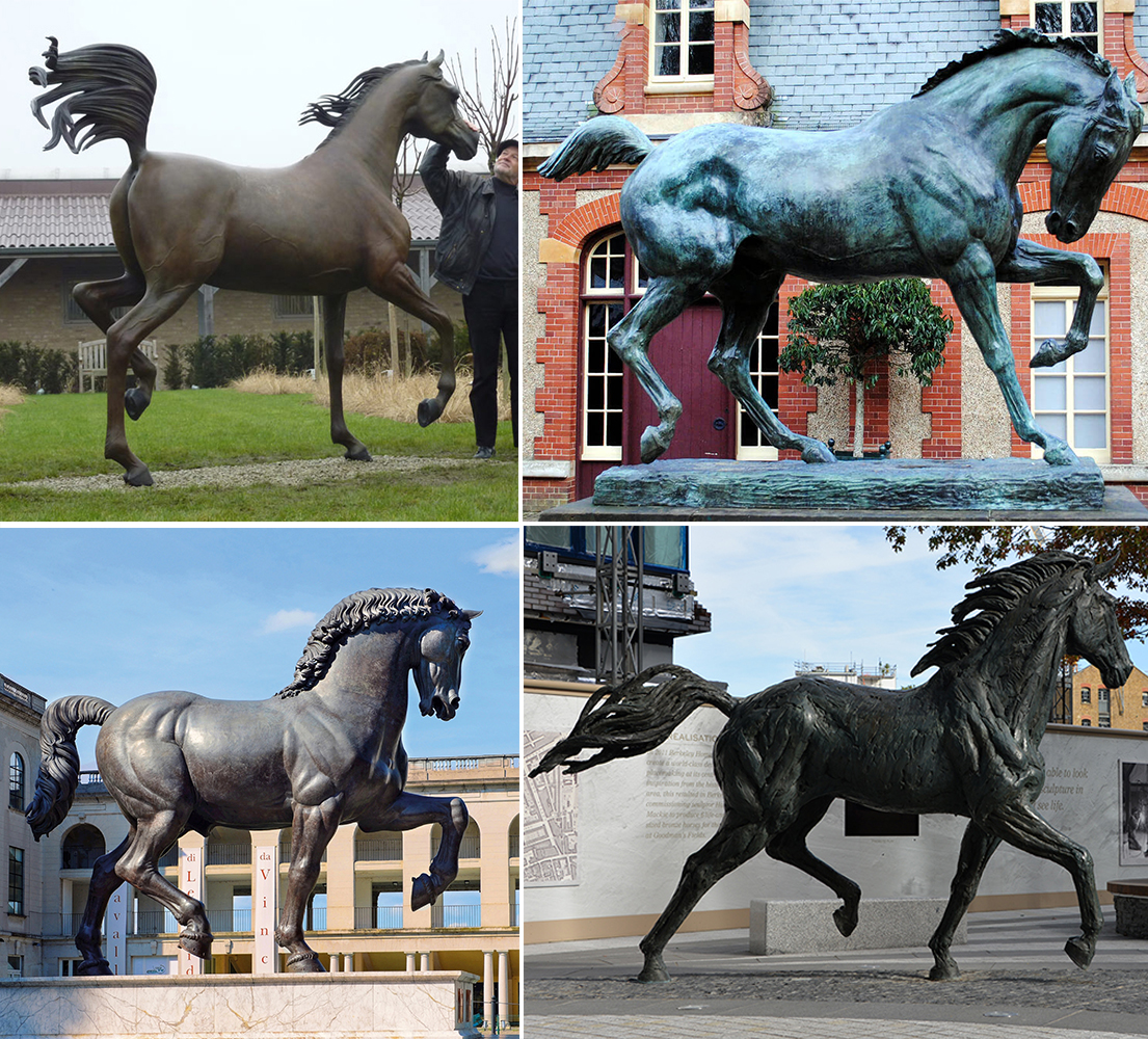 Antique bronze running horse statue