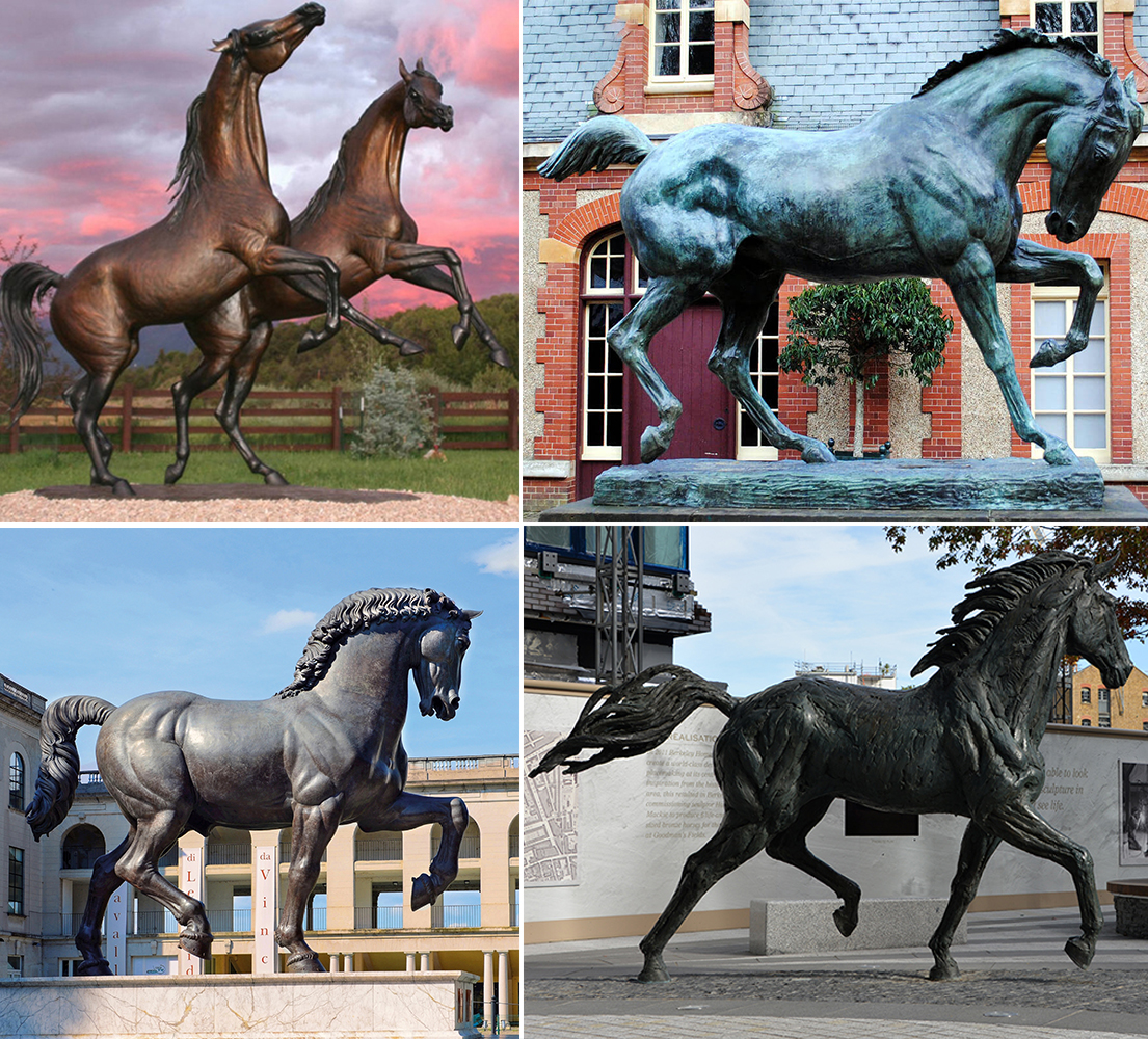 A pair jumping horse bronze statue