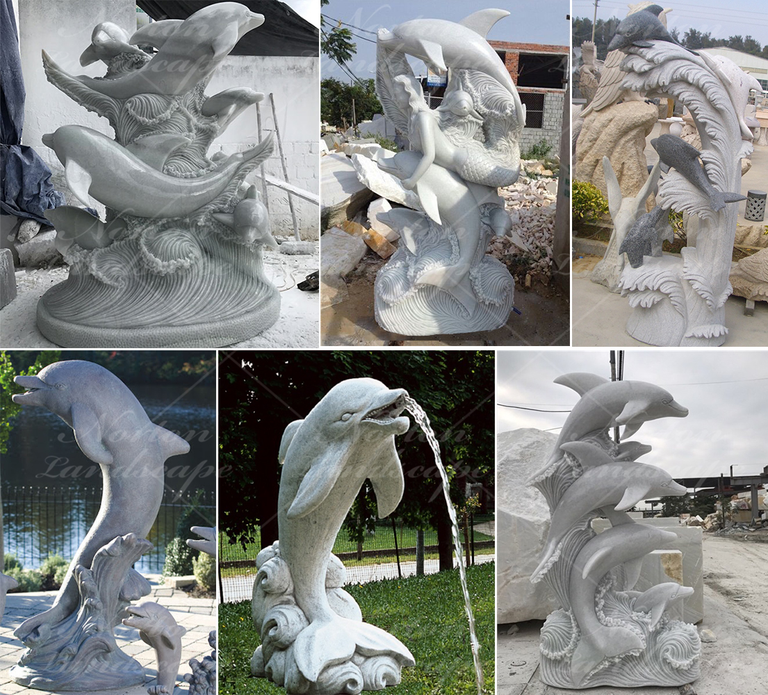 White marble dolphin statues
