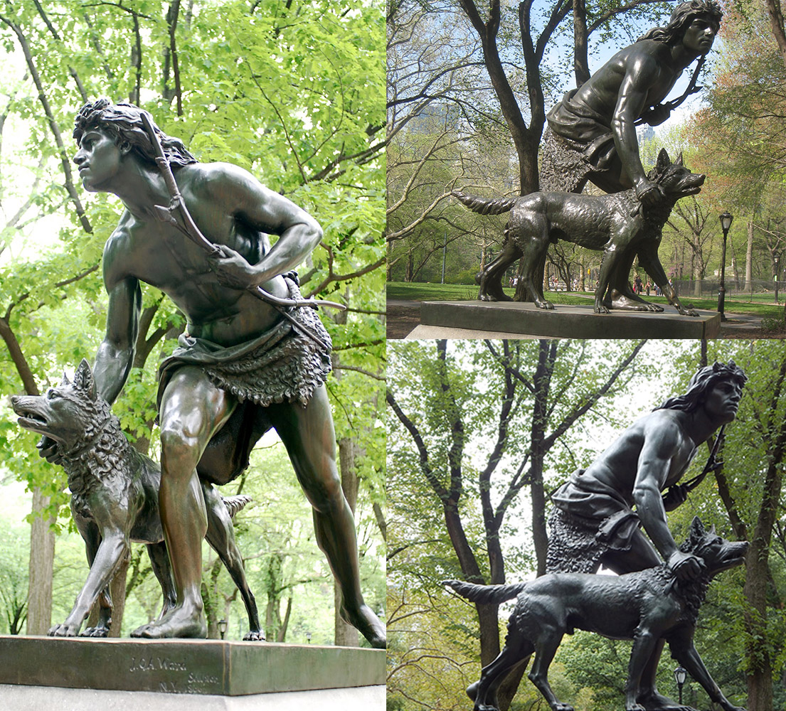 Bronze hunter statue