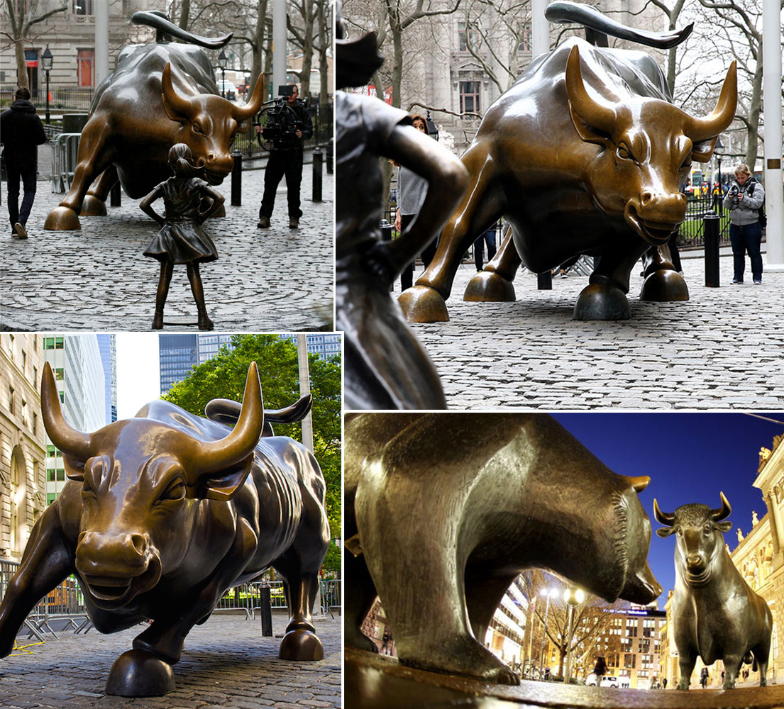 Bronze wall street bull statue