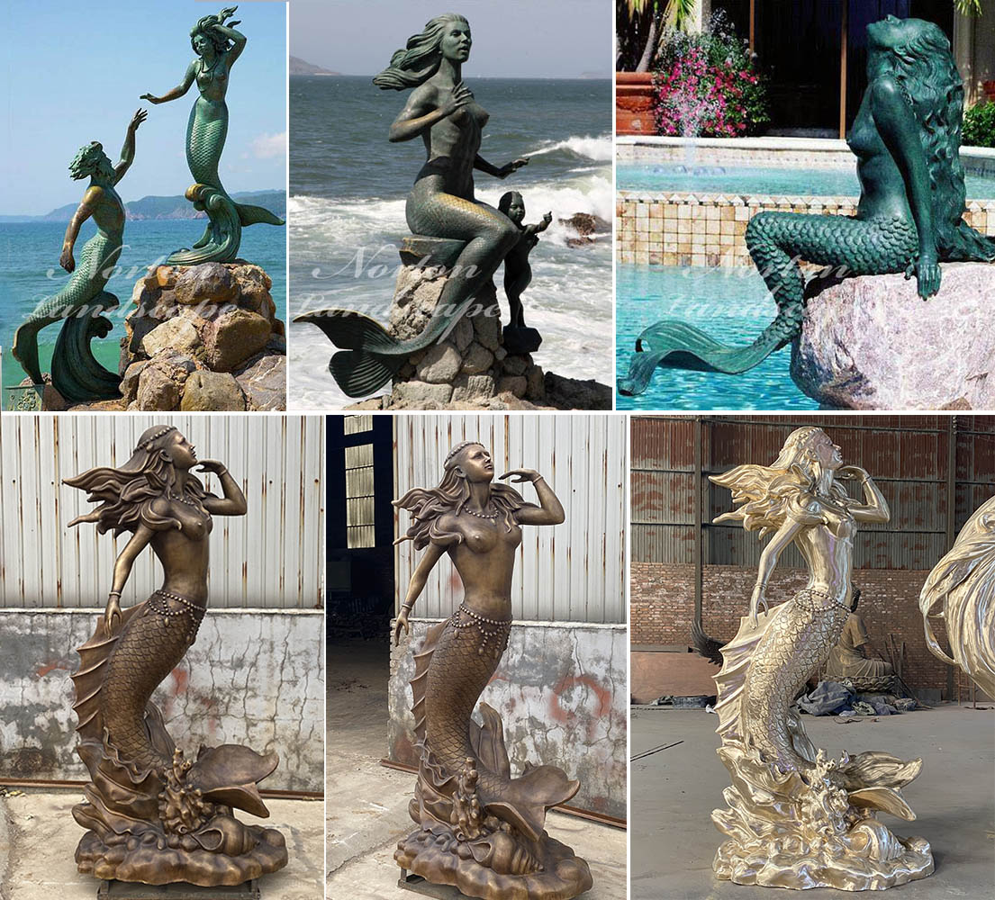 bronze female mermaid statue