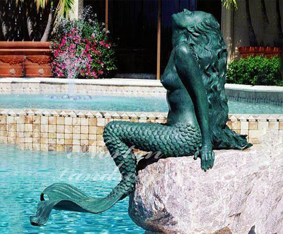 bronze female mermaid statue